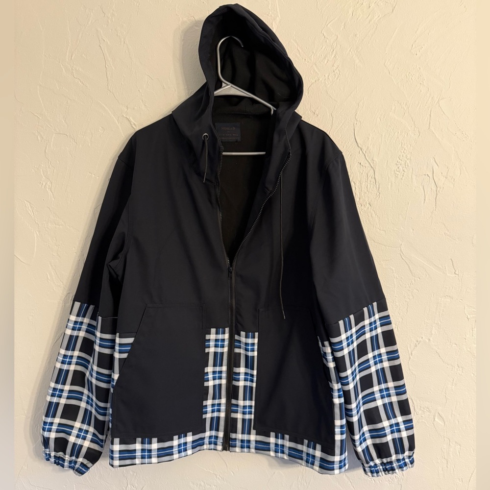 Black and Blue Plaid Hooded Jacket